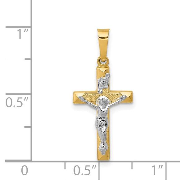 Kazi Luxury 14k Two-tone INRI Hollow Crucifix Pendant